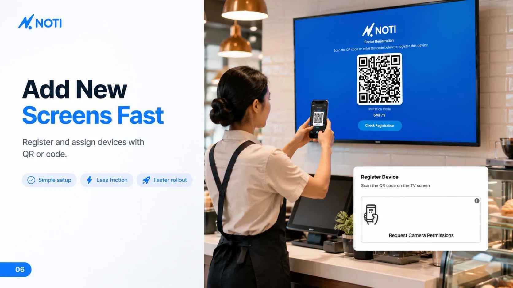 NOTI QR-based digital signage screen onboarding
